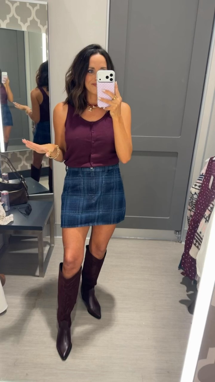 TARGET IS GIVINGGGG fall😍🤎 This maroon sweater tank is such an easy staple, and paired with the plaid skirt & boots?! SO cute for fall! 🍂👏🏻 I love pieces like this that you can mix & match a million ways!

@Target 

#targetstyle