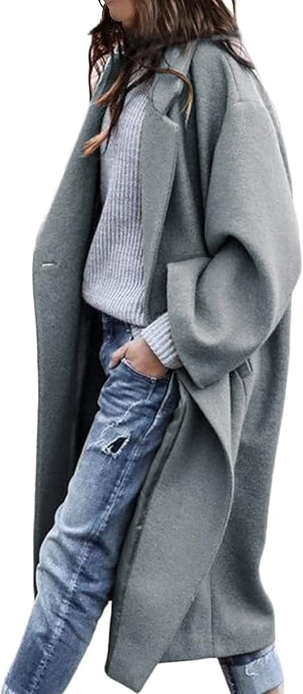 CHARTOU Women's Oversized Notched Collar Wool Blend Single Breast Midi Long Trench Coat | Amazon (US)