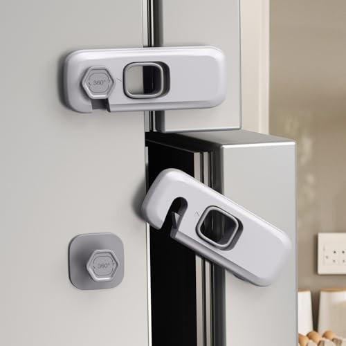 5 Pack Child Proof Refrigerator Lock, QYESWHSR Fridge Locks for Kids with Sticky Adhesive Pads, Child Safety Locks for Doors, RV Refrigerator, Oven Lock Child Safety Baby Cabinet Locks - Grey Updated | Amazon (US)