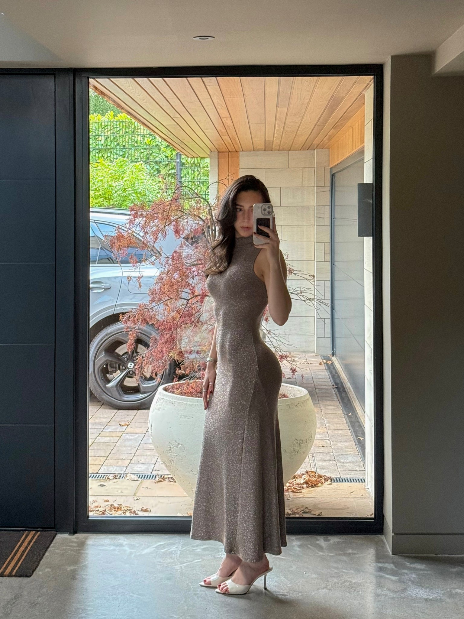 Christmas Day/NYE dress inspo ✨💫 I wore this for date night this weekend and felt so good in it! True to size - I wear size small. Zara, Christmas dress, sparkly dress, midi dress, gold dress 

#LTKHoliday #LTKSeasonal #LTKootd