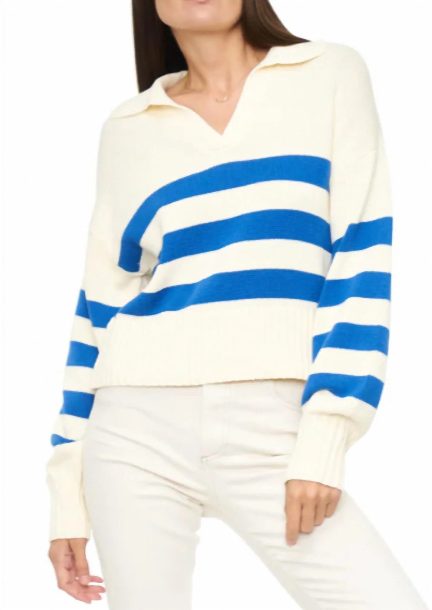 Arlo Polo Sweater In Ivory Sea Stripe | Shop Simon