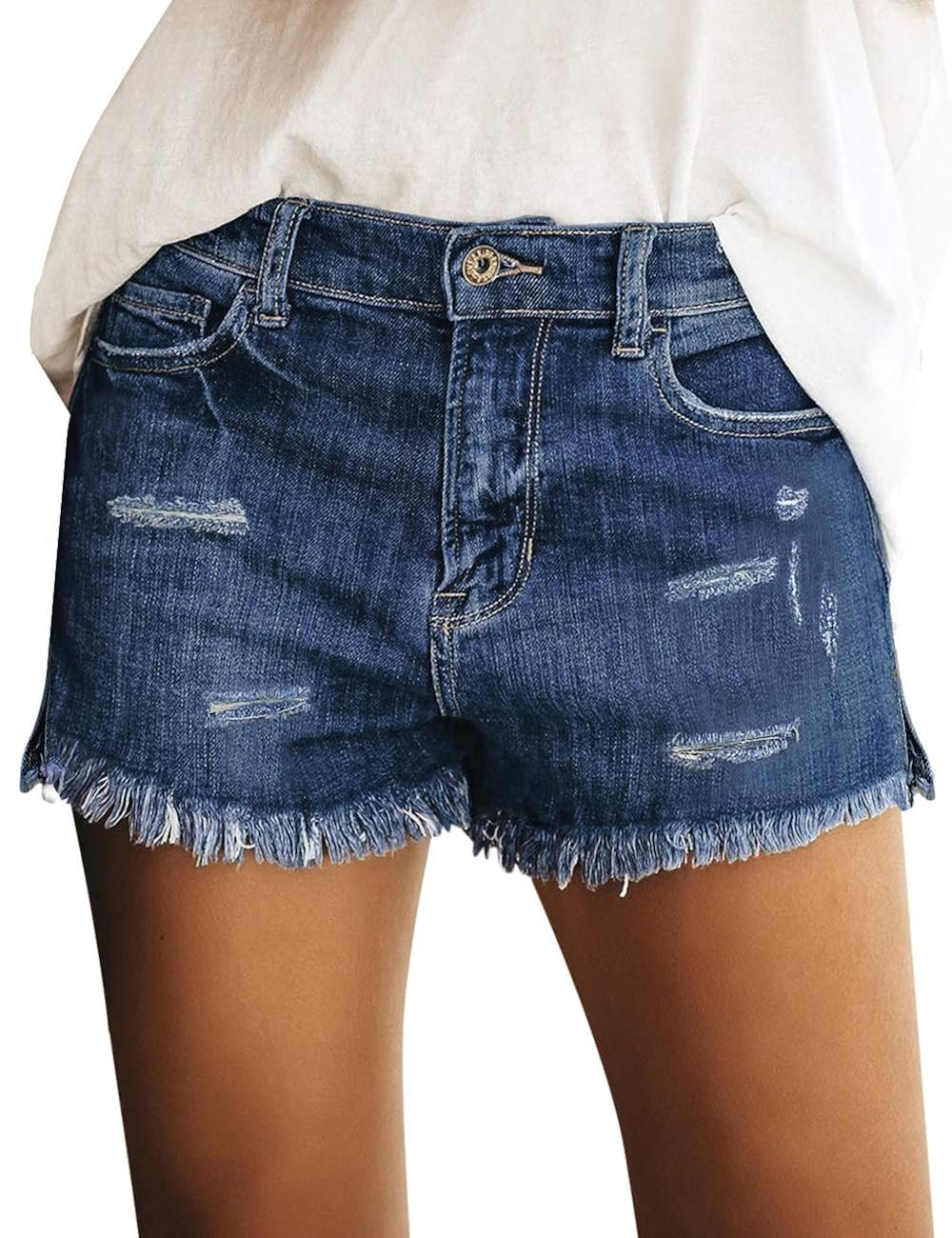 luvamia Women's Mid Rise Shorts Frayed Raw Hem Ripped Denim Jean Shorts | Amazon (US)