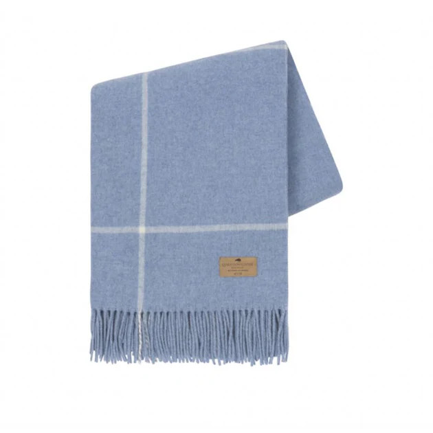 Windowpane Stripe Cashmere Throw - Dusty Blue | Cailini Coastal