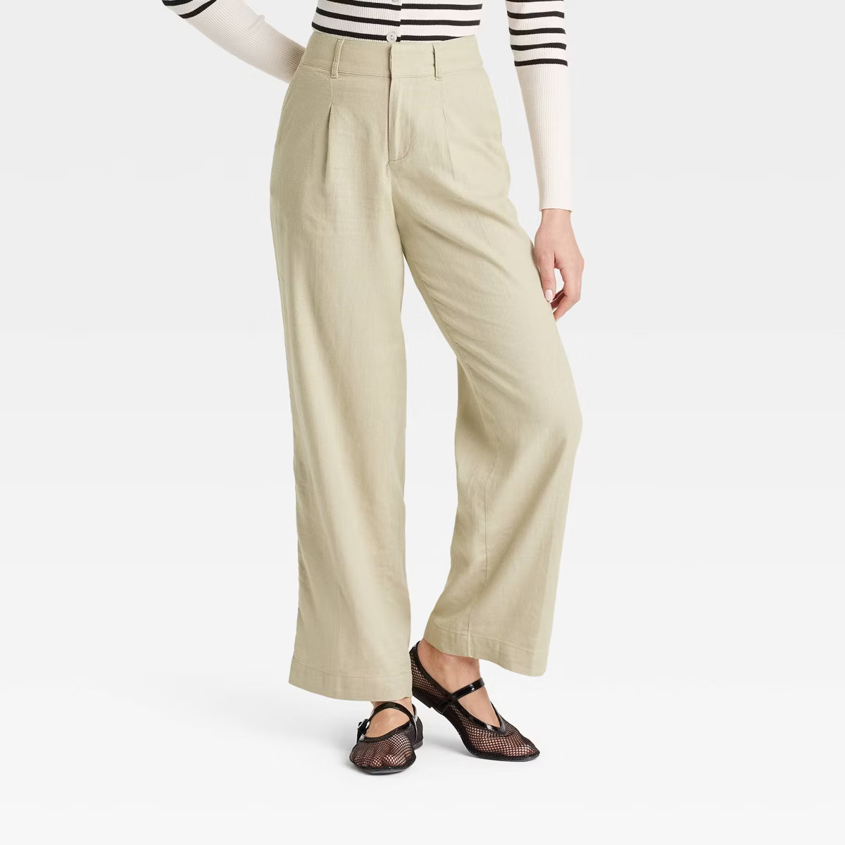 Women's Linen Essential Trousers - A New Day™ Tan Striped 2 Short | Target
