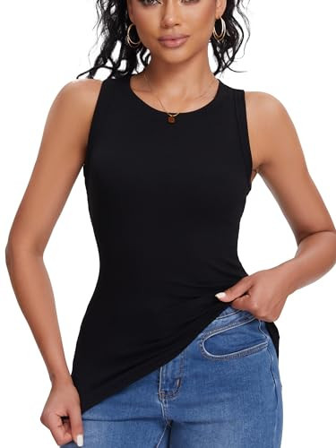 Black Tank Tops Womens Ribbed Basic Trendy Stretchy Lightweight Summer Tops(Black X-Small) | Amazon (US)