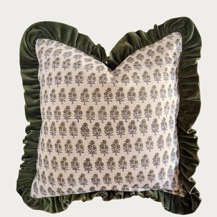 Palm & Loom 100% Cotton Linen Cushion Cover - Aira Decorative Throw Pillow Case with Moss Green &... | Amazon (US)