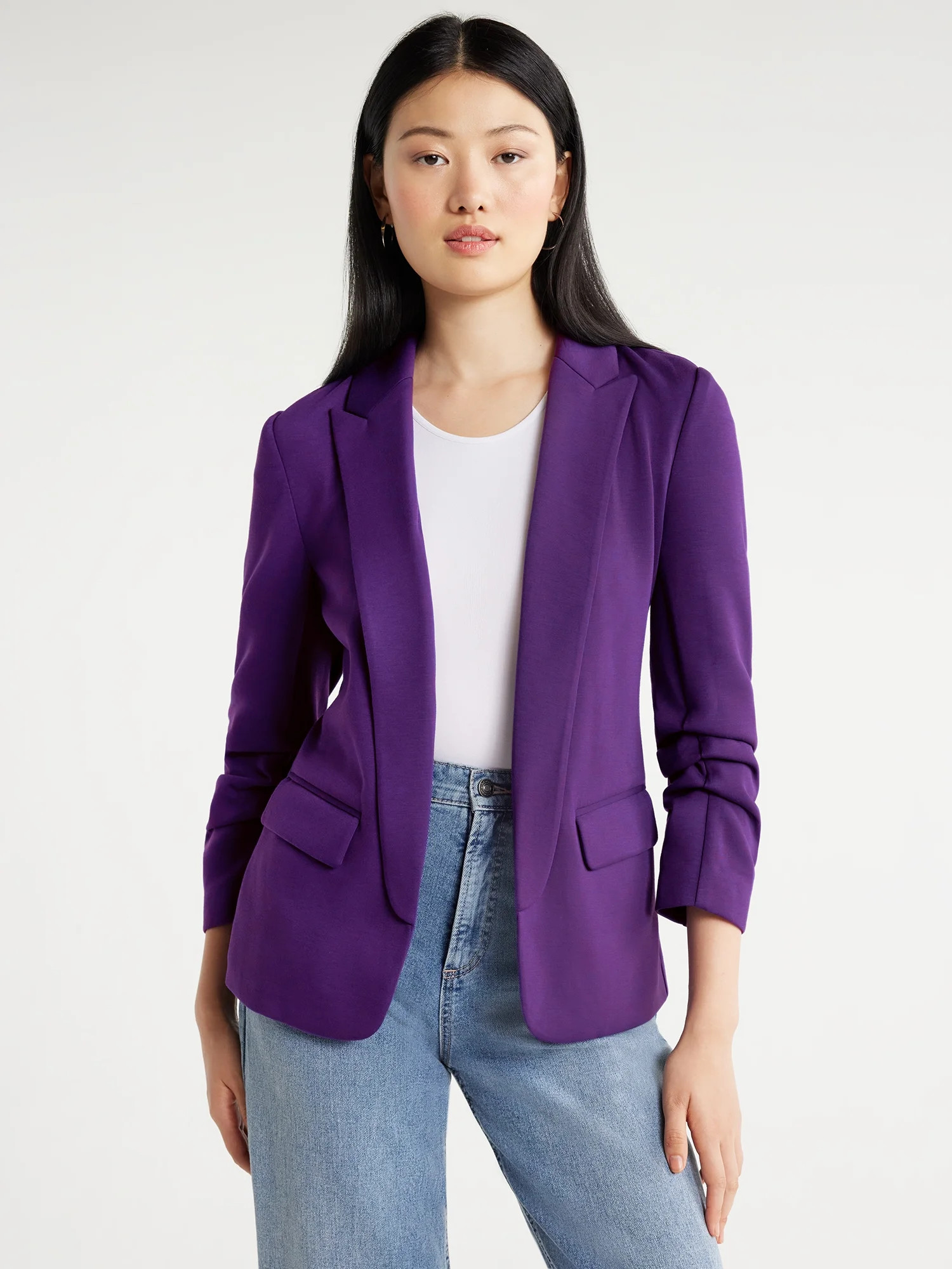 Scoop Women's Relaxed Scuba Knit Blazer with Scrunch Sleeves, Sizes XS-XXL - Walmart.com | Walmart (US)