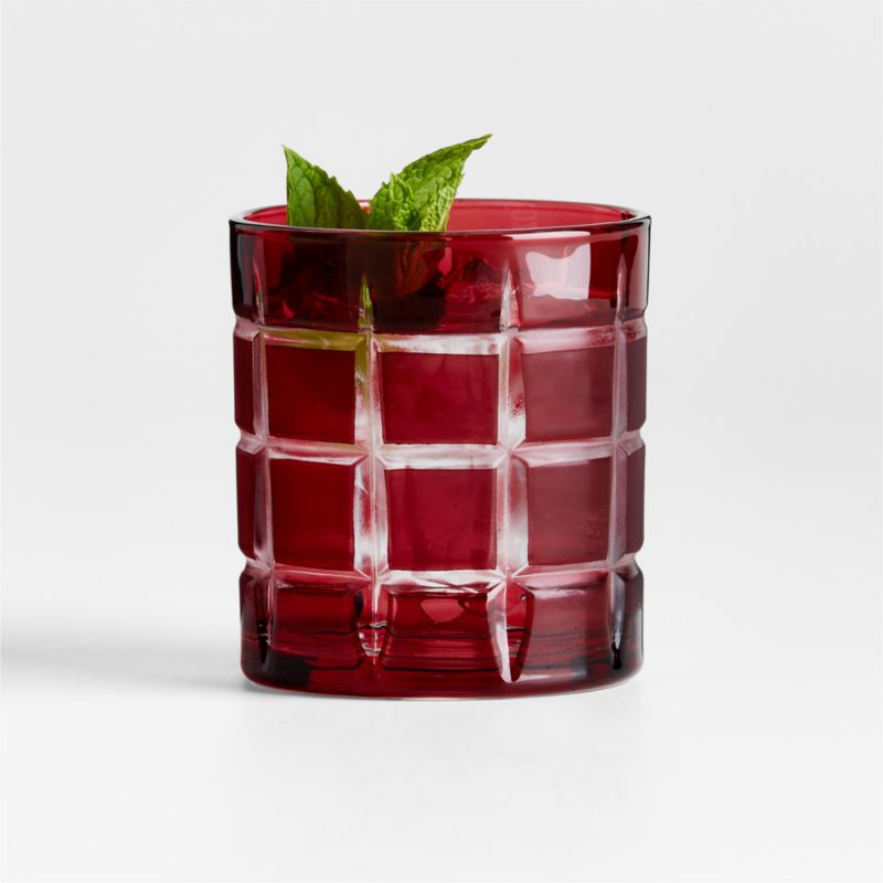 Windowpane 11-Oz. Red Double Old-Fashioned Glass + Reviews | Crate & Barrel | Crate & Barrel