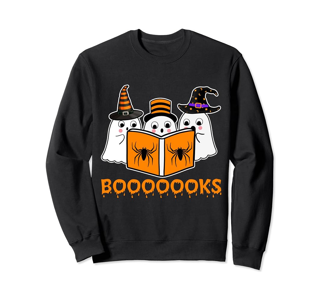 Booooks Ghost Boo Read Books Library Teacher Halloween cute Sweatshirt | Amazon (US)