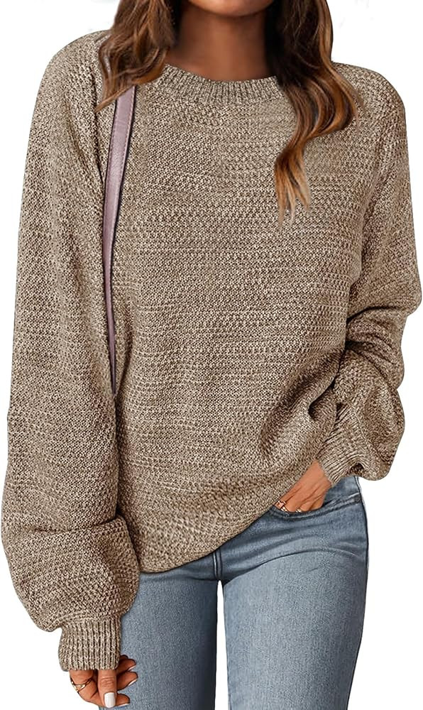 MEROKEETY Women's 2024 Fall Winter Oversized Pullover Sweater Trendy Crew Neck Long Sleeve Heathe... | Amazon (US)