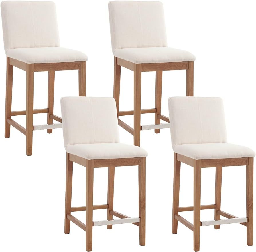 Counter Height Bar Stools Set of 4 Linen Fabric Upholstered Kitchen Island Stools with Back 26 In... | Amazon (US)