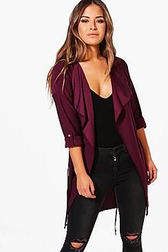 Petite  Waterfall Ruched Back Belted Duster | Boohoo.com (US & CA)