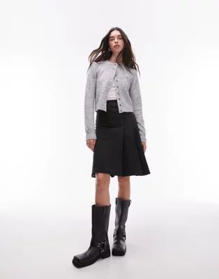 Topshop denim knee length pleat skirt in washed black | ASOS (Global)