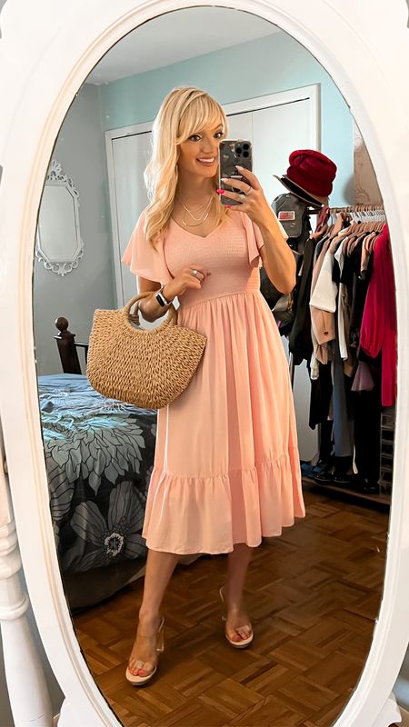 Pink shirt sleeve summer dress - feminine style - summer dresses - straw bag - clear heels - Amazon Fashion - Amazon finds 

#LTKSeasonal #LTKunder100 #LTKunder50