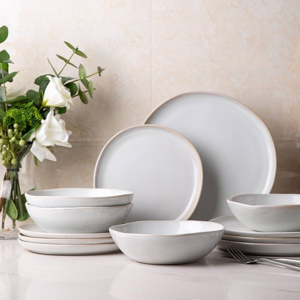 AmorArc Ceramic Dinnerware Sets,Handmade Reactive Glaze Plates and Bowls Set,Highly Chip and Crac... | Amazon (US)