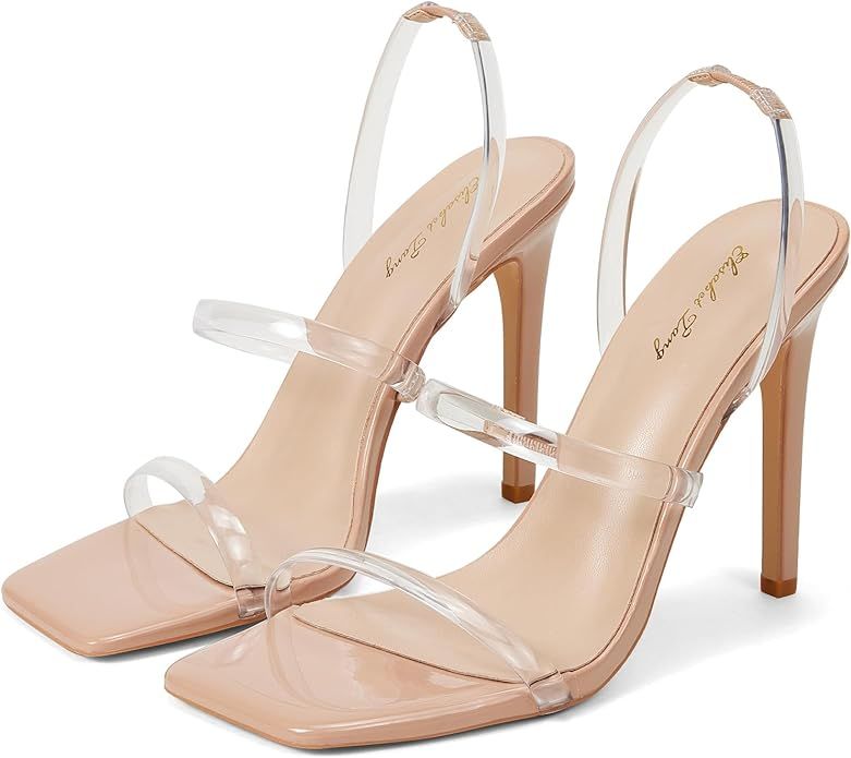 Elisabet Tang Square Toe Heels Stilleto Heels for Women,4.3 Inch Open Toe Heels Strappy Heels Wom... | Amazon (US)