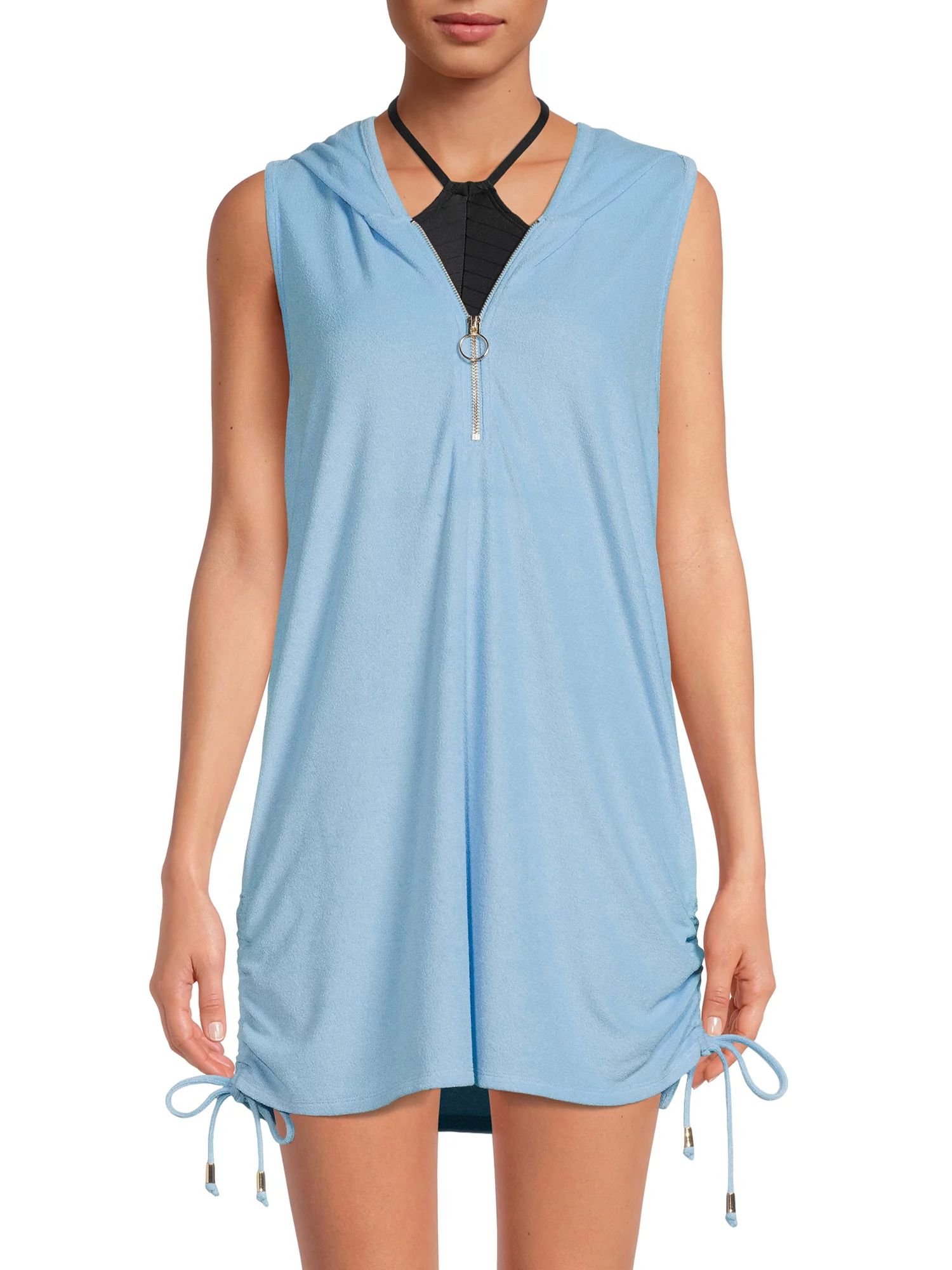 Time and Tru Women's and Women's Plus Cinched Sleeveless Cover-Up with Hood - Walmart.com | Walmart (US)