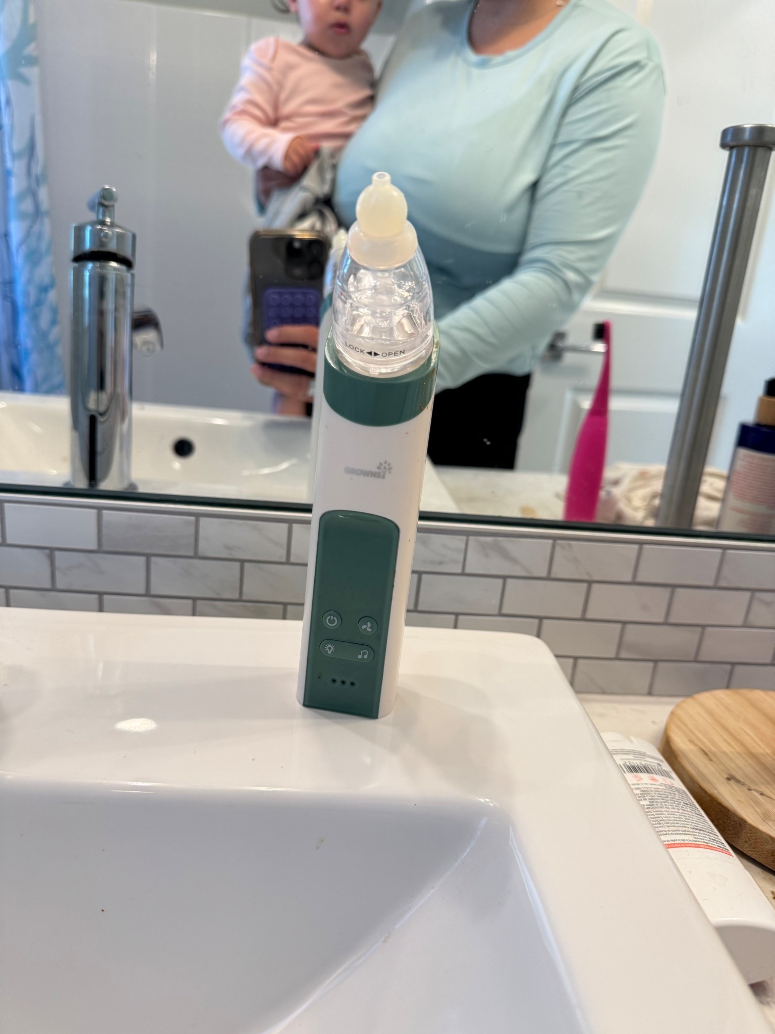 The best nose sucker we’ve used! It plays music and has lights and baby girl actually lets me use it on her 