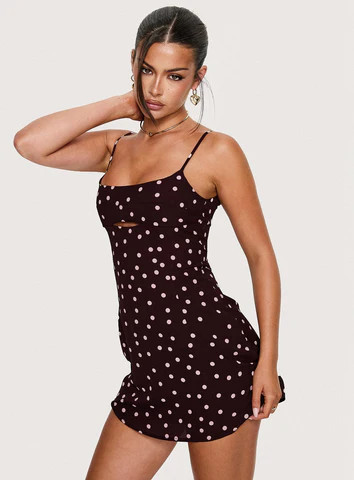 Powell Mini Dress Burgundy / Pink Polka Dot | Princess Polly US