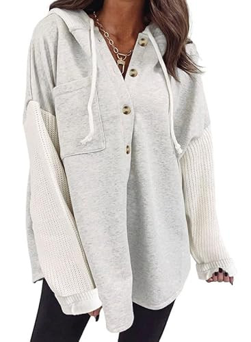 SHEWIN Oversized Sweatshirts for Women Loose Fit Casual Long Sleeve Button Hooded Sweatshirt Hood... | Amazon (US)