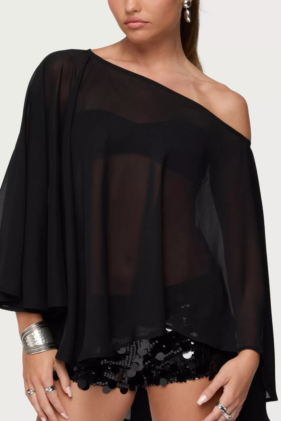 Edikted Sheer Chiffon Asymmetric Poncho | Urban Outfitters (US and RoW)