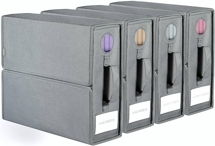 Voova Bed Sheet Organizers and Storage 4 Pack,Foldable Sheet Organizer for Linen Closet,Folder Be... | Amazon (US)