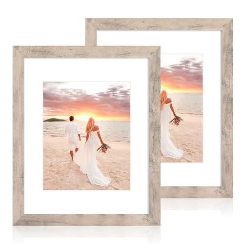 iRahmen 11x14 Picture Frame Set of 2 with Tempered Glass, Smoke Gray Frame Display 8x10 Picture with Mat or 11 x 14 Without Mat, Wooden Photo Frame for Horizontal or Vertical Wall Mount | Amazon (US)