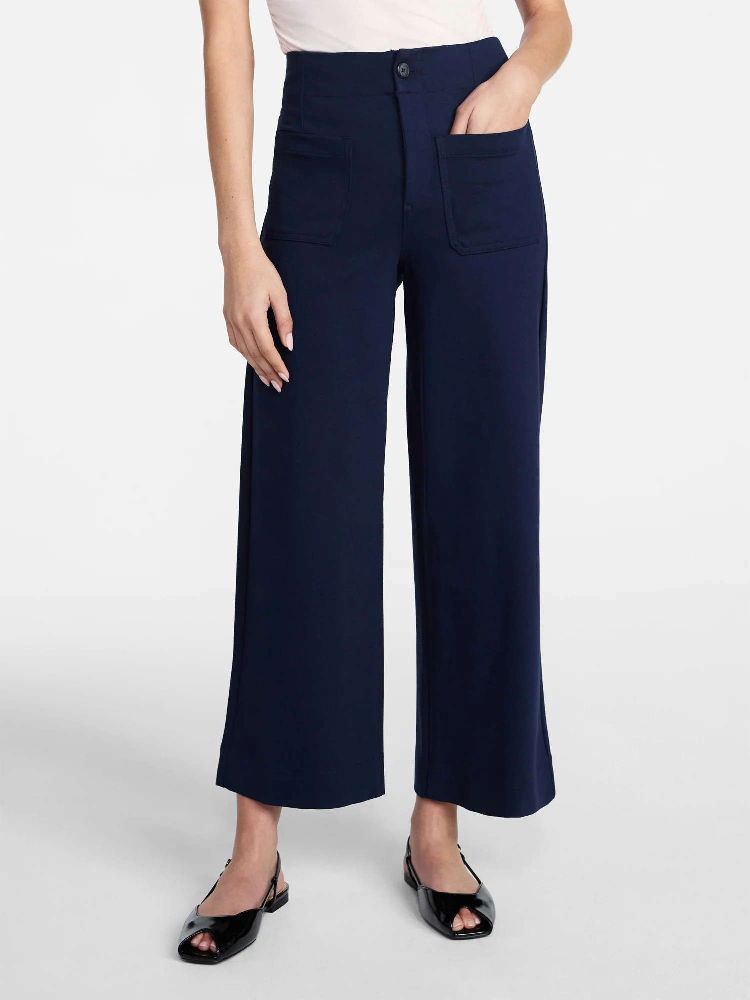 Time and Tru Women's Ponte Knit Patch Pocket Pants, 28" Inseam, Sizes 0-20 | Walmart (US)