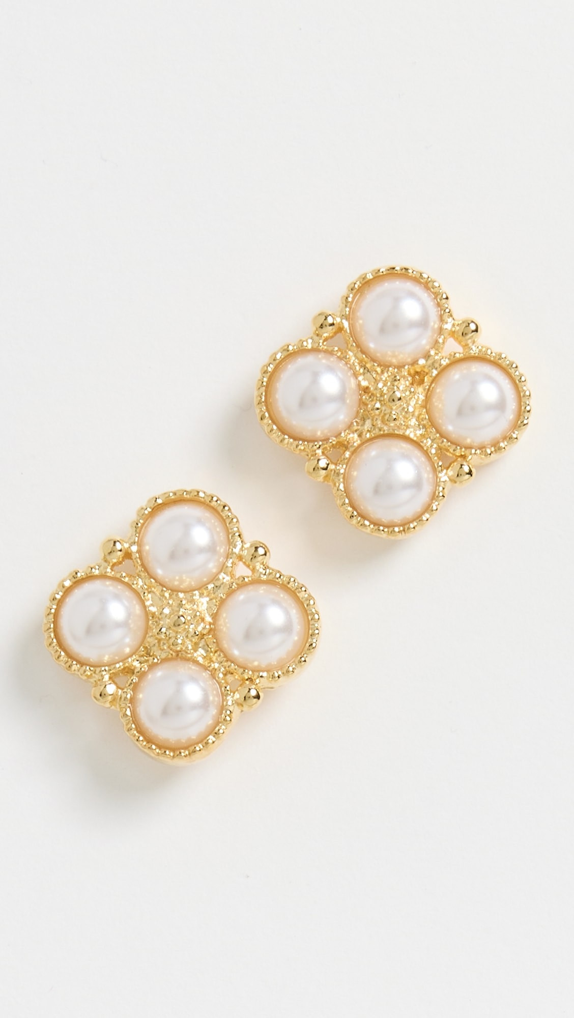 Gold Post Earrings with 4 White Pearl Cabochons | Shopbop