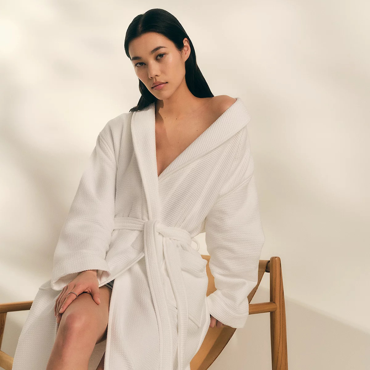 The White Company Unisex Organic Cotton Double Faced Waffle Robe, White, Size: M | The White Company UK & ROW