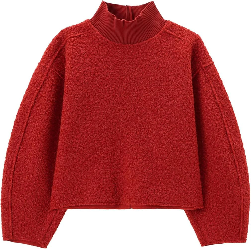 Ailoqing Womens Casual Fleece Sweatshirts Turtleneck Reverse Seam Pullover Crop Tops Fall Winter ... | Amazon (US)