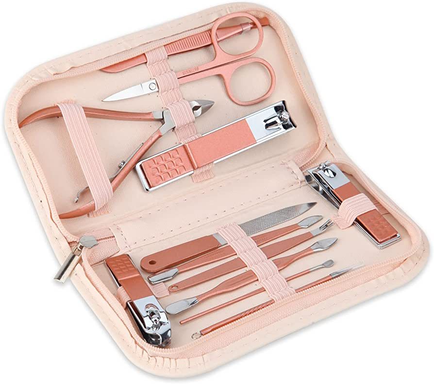 Nail Clippers and Beauty Tool Portable Set, Rose Gold Martensitic Stainless Steel Manicure Set 12... | Amazon (US)