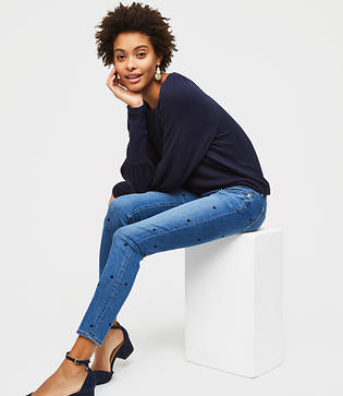 LOFT Modern Shimmer Dot Skinny Jeans in Bright Mid Indigo Wash | LOFT