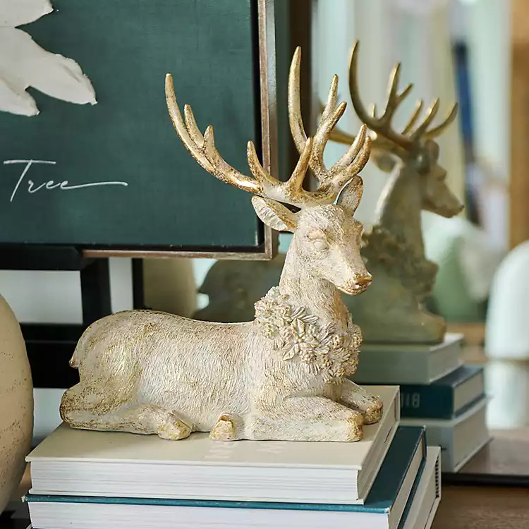New! Gold Patina Sitting Deer Christmas Decoration | Kirklands