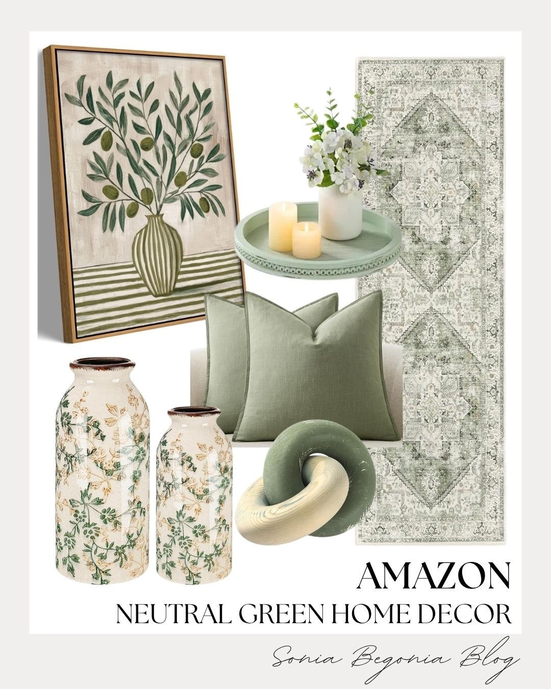 Fresh sage green home updates! 🌿

Refresh your space with Amazon neutral green decor, including olive branch wall art, sage throw pillows, a vintage runner rug, decorative ceramic vases, and a round tray centerpiece. ✨

#AmazonHome #SageGreenDecor #HomeInspo #LTKhome #NeutralDecor #LTKshopper

#LTKHome