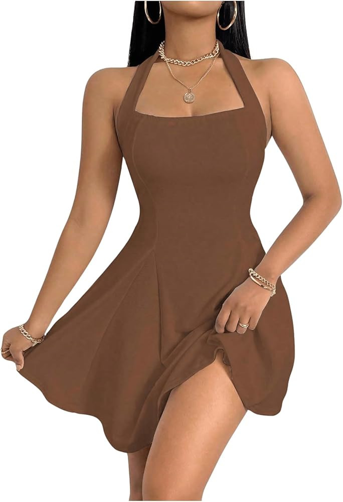 Milumia Women's Halter Mini Dress Backless A Line Flare Party Club Short Dresses | Amazon (US)