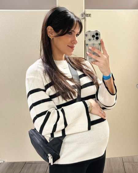 Comfy and cute outfit! H&M sweater, asos maternity leggings and lululemon belt bag 🩵 26 weeks pregnant! 

#LTKbaby #LTKfindsunder50 #LTKbump