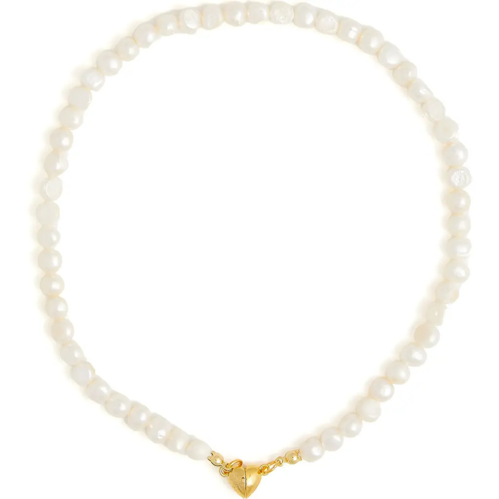 Petit Moments Celeste Freshwater Pearl Heart Clasp Necklace in Gold at Nordstrom | Nordstrom