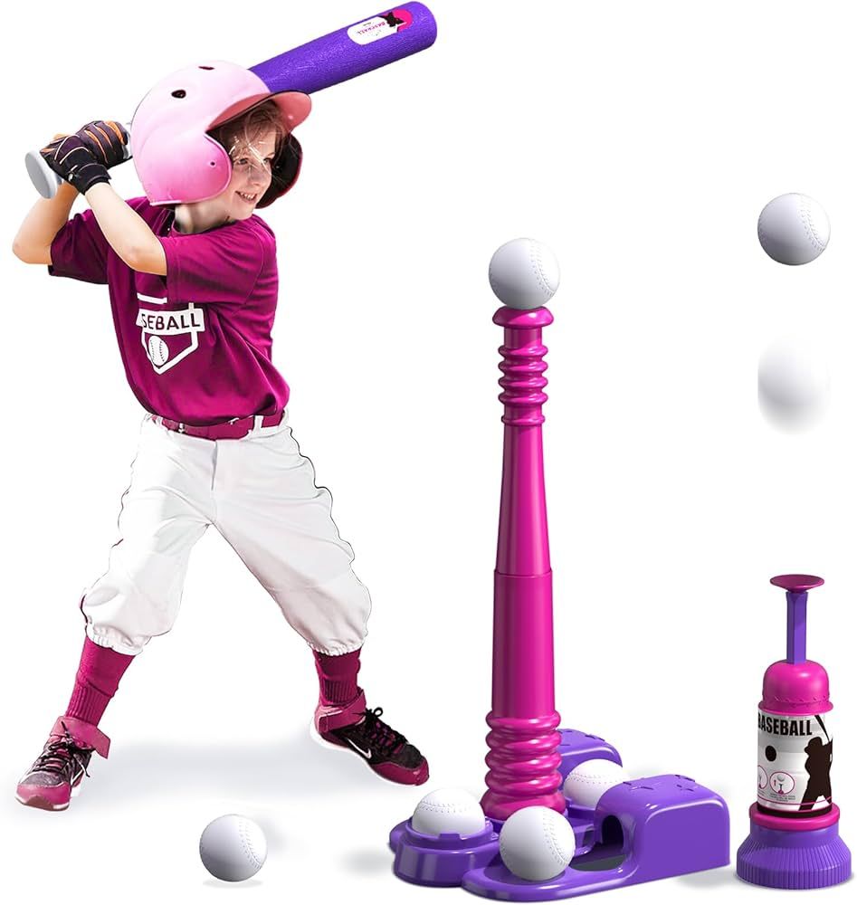 QDRAGON 2 in 1 T Ball Sets for Kids 3-5 5-8, Tee Ball Set with Automatic Pitching Machine/Adjusta... | Amazon (US)