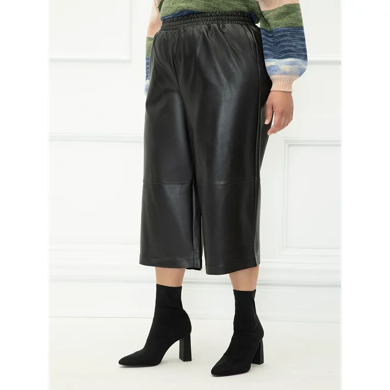 ELOQUII Elements Women's Plus Size Faux Leather Culotte Pants | Walmart (US)