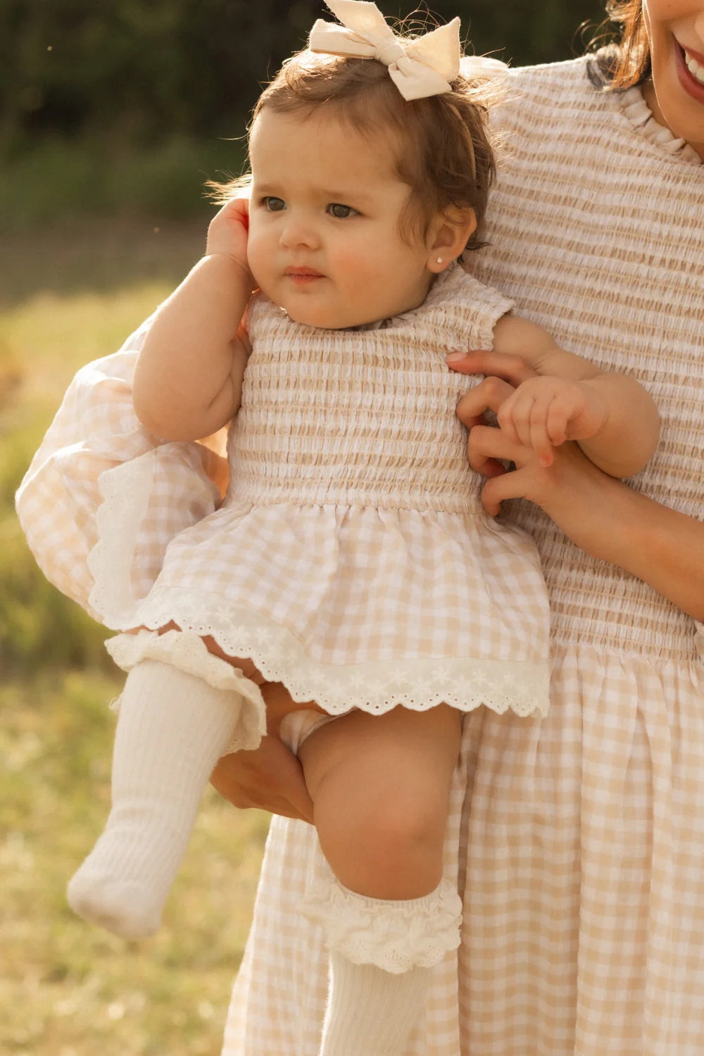 Baby Presley Sleeveless Romper in Cream Gingham | Ivy City Co