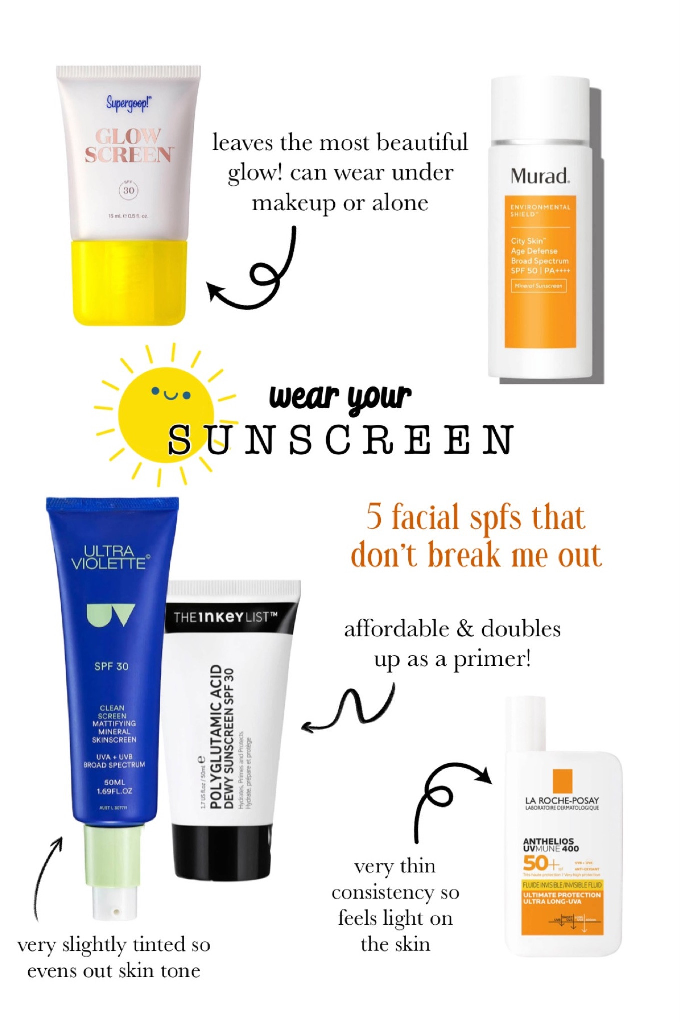 here are my favourite facial spfs - none of them break me out and i love the formulas on my sensitive combination skin. wearing sunscreen on your face is the best way to protect your skin! ☀️ (note that i did a paid partnership with the inkey list on their spf but i have no obligation to post here & personally use and love it!)

#LTKbeauty #LTKeurope #LTKtravel