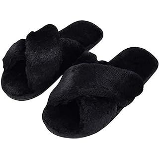 Women's Cross Band Soft Plush Fleece House/Outdoor Slippers | Amazon (US)