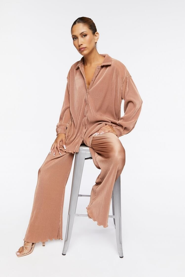 Plisse Lettuce-Edge Shirt & Pants Set | Forever 21 | Forever 21 (US)