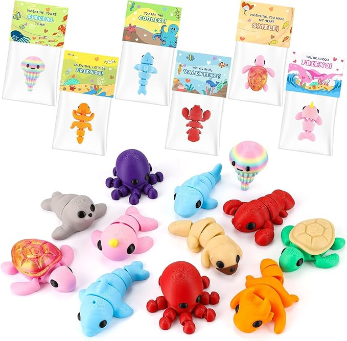Tiocky 24Pcs Valentine's Day Gift 3D Printed Toys with Valentines Day Cards for Kids Classroom, V... | Amazon (US)