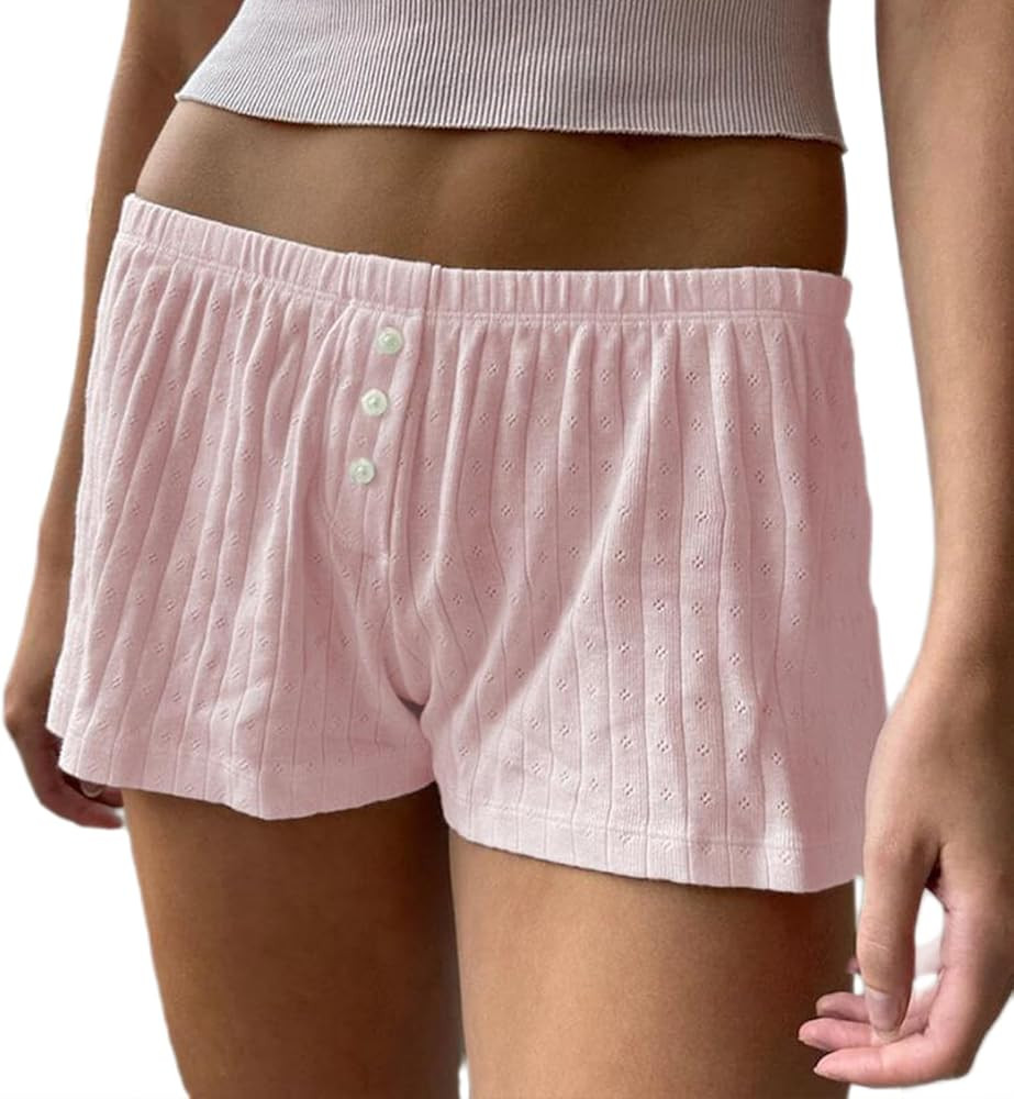 Womens Y2K Pajama Shorts Low Waist Striped Floral Lounge Boxers Pj Bottoms Comfy Sleep Shorts | Amazon (US)