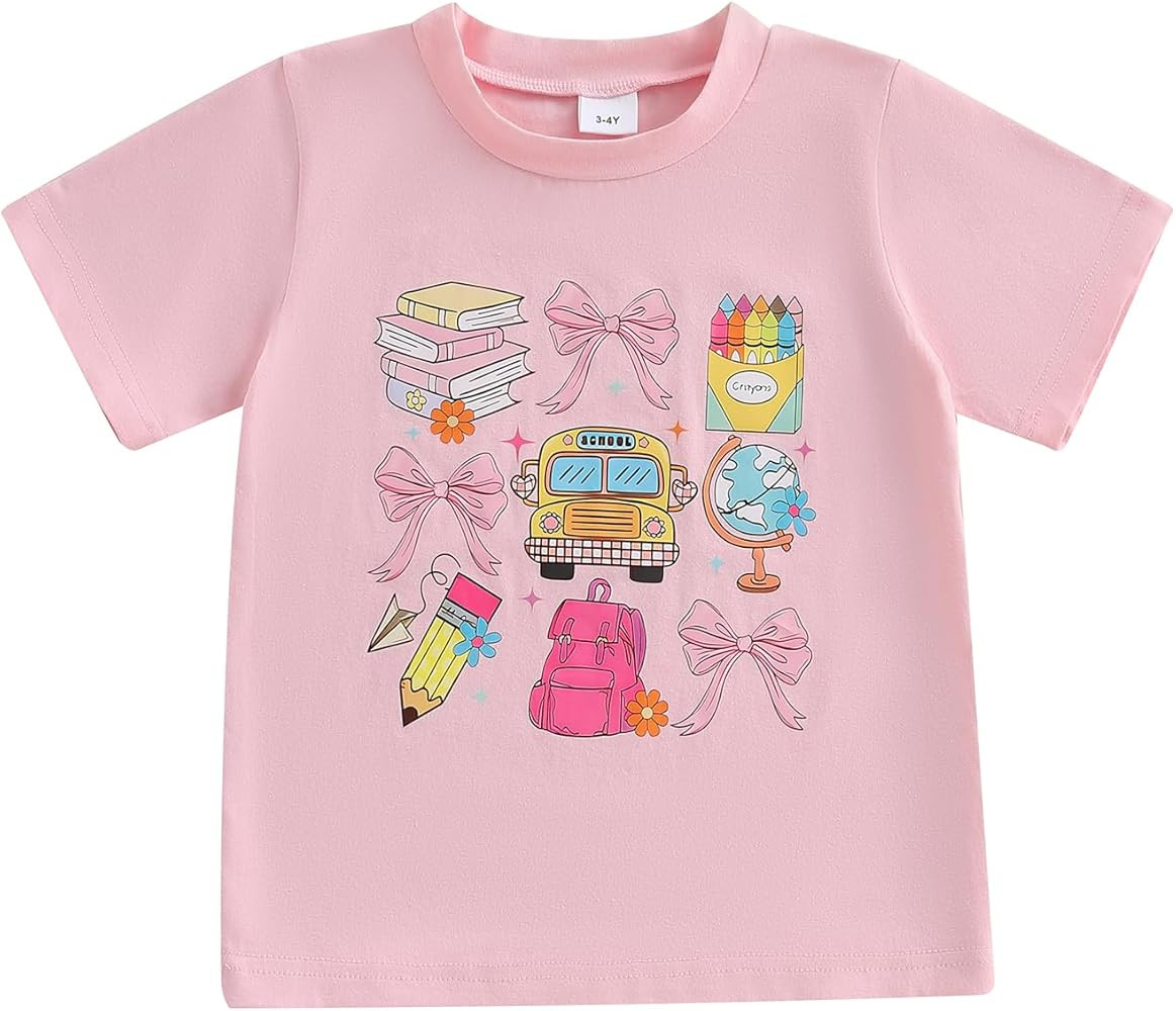 Toddler Girl Back to School Outfit Kindergarten Pre K First Grade Short Sleeve T-Shirt Top First ... | Amazon (US)