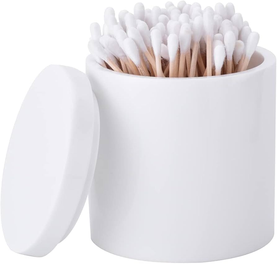 Rzoeox White Cotton Swab Holder with Lid, Resin Cotton Ball Container Q-Tips Holder, Bathroom Van... | Amazon (CA)
