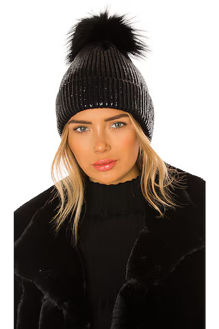 Adrienne Landau Metallic Pom Hat in Jet Black from Revolve.com | Revolve Clothing (Global)