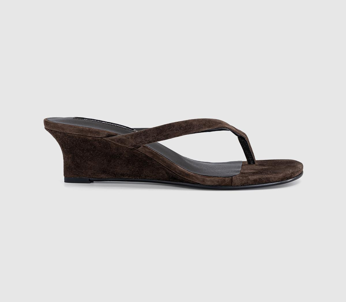 Tony Bianco Womens Edgy Toe Post Wedge Heels Espresso Suede Brown, 4 | Office Shoes (UK)